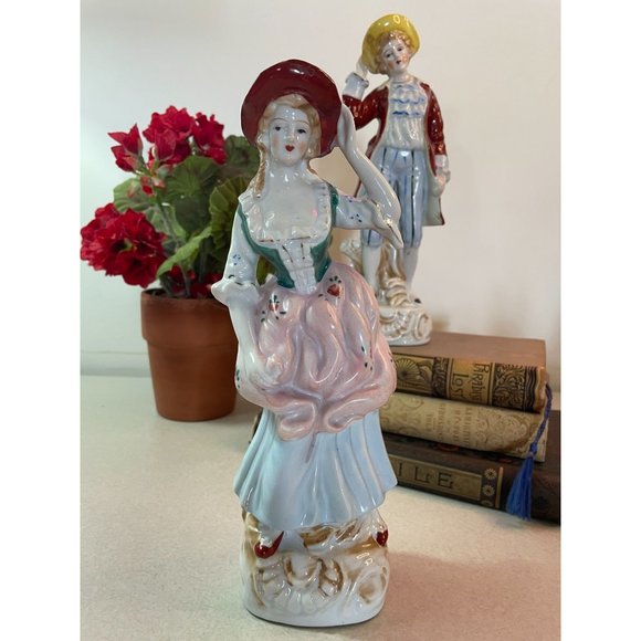 Vintage Made in Japan Porcelain Victorian Man & Woman Figurines 10" Hand Painted - Picture 4 of 16